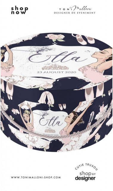 Cutie de trusou rotunda mucava personalziata cu mica balerina in nuante de roz alb si bleumarin 1